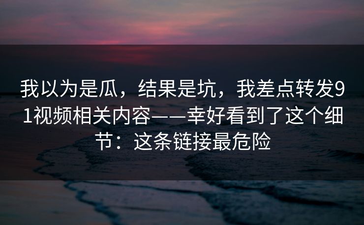 我以为是瓜，结果是坑，我差点转发91视频相关内容——幸好看到了这个细节：这条链接最危险