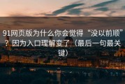 91网页版为什么你会觉得“没以前顺”？因为入口理解变了（最后一句最关键）