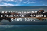 看到“入口”两个字我就警觉了，别再把hlw黑料网当真了，我把截图放大后才发现（别急着点）