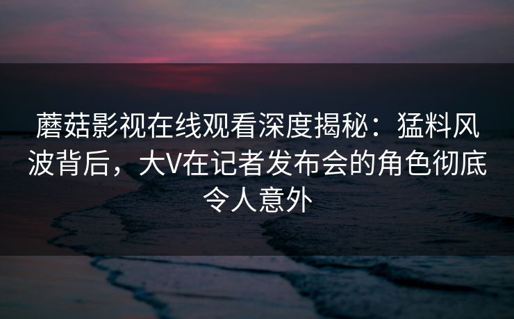蘑菇影视在线观看深度揭秘：猛料风波背后，大V在记者发布会的角色彻底令人意外