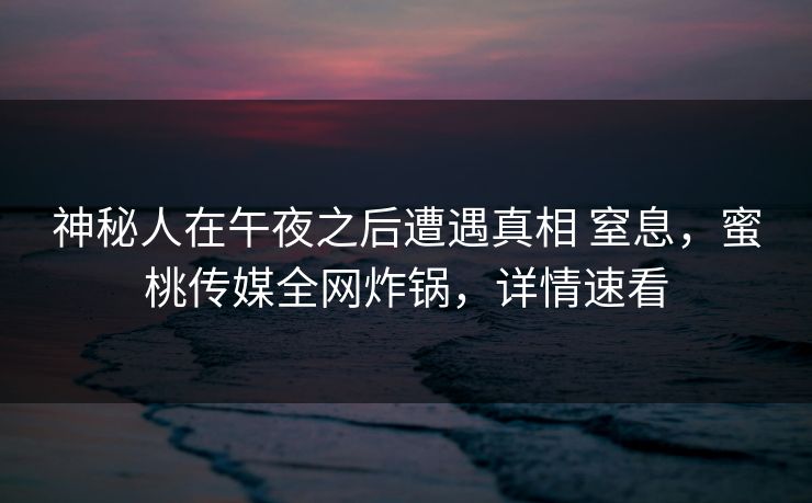 神秘人在午夜之后遭遇真相 窒息，蜜桃传媒全网炸锅，详情速看